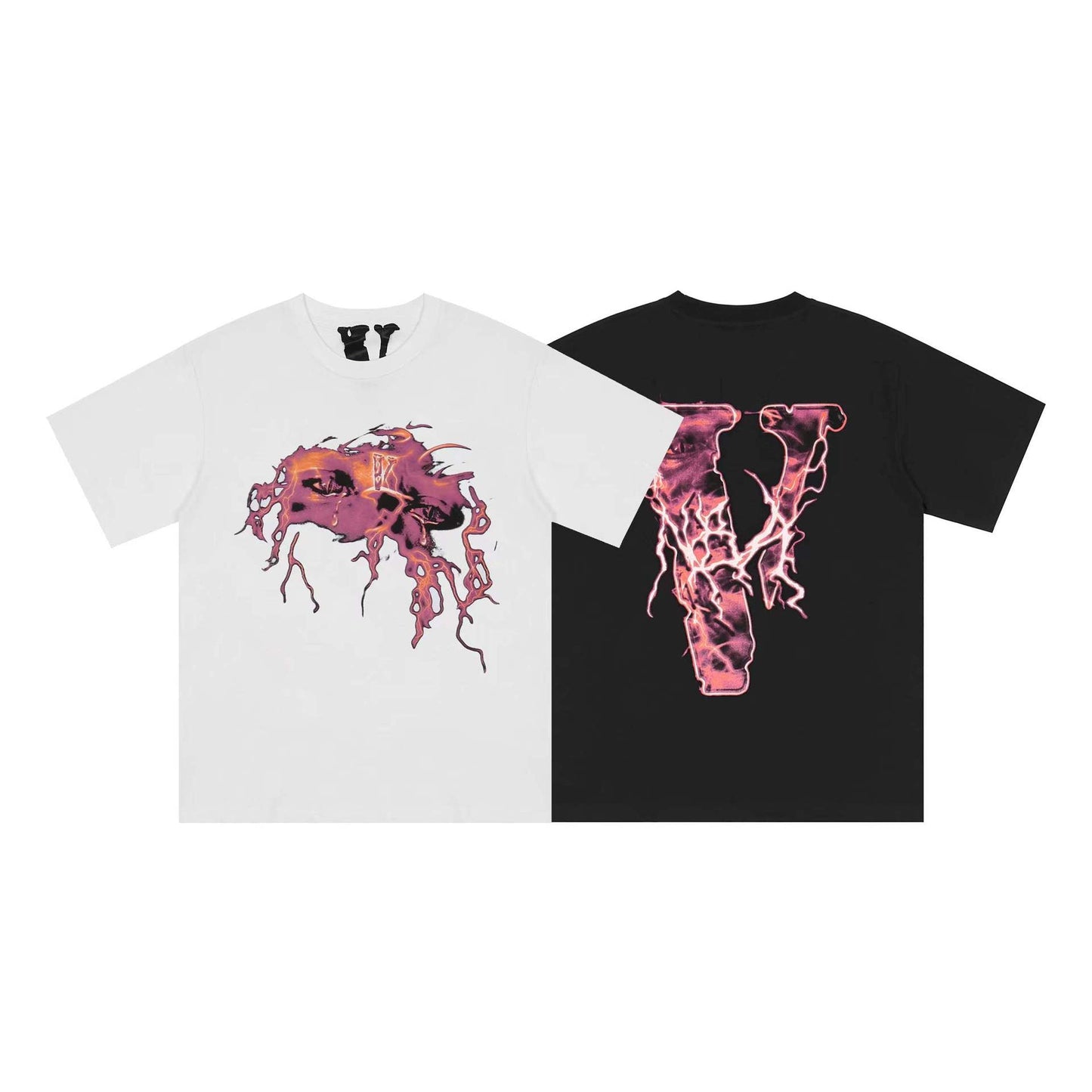 Vlone T Shirts Lightning Portrait English Large V Loose Short Sleeve T-shirt Men and Women High Street Half Sleeve