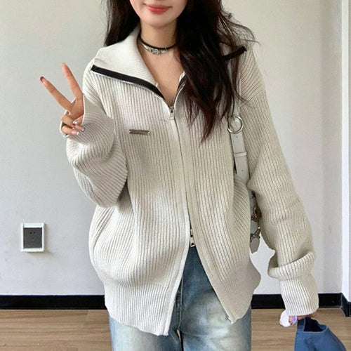 Women Knitted Cardigan Autumn and Winter Loose Sweater Jacket Long-Sleeved Top