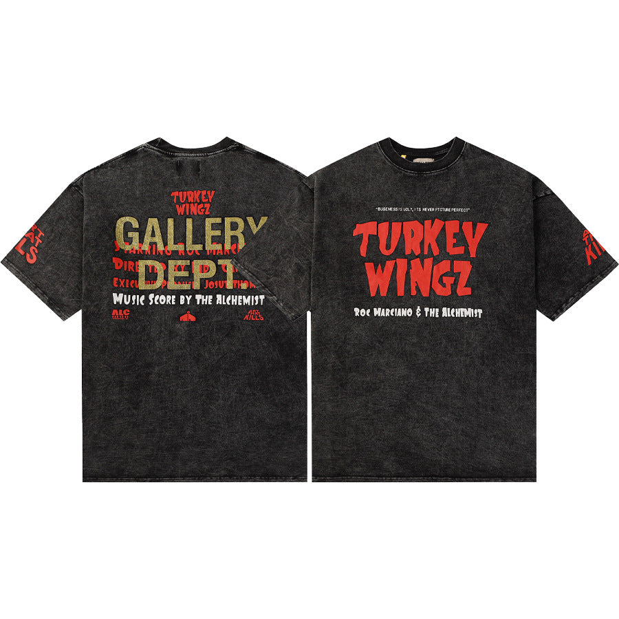 Gallery Dept T-Shirt Hand Painted Ink Splashing Alphabet Washed Retro Short Sleeve T-Shirt