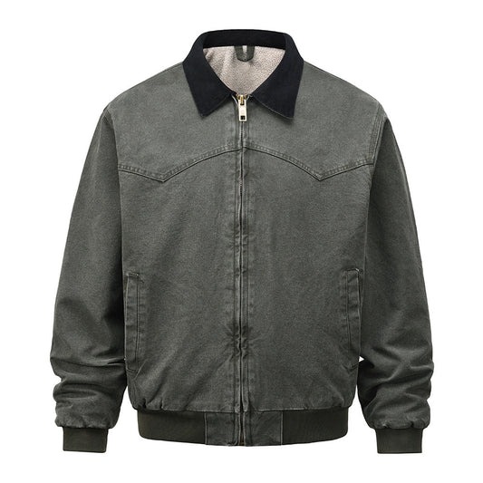 Men Jacket Coat Winter Jacket Men Loose Washed-out Distressed Warm-Keeping Cotton Clothing