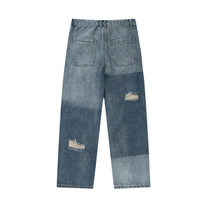Men Jeans Spray Paint Hole Irregular Wide Leg