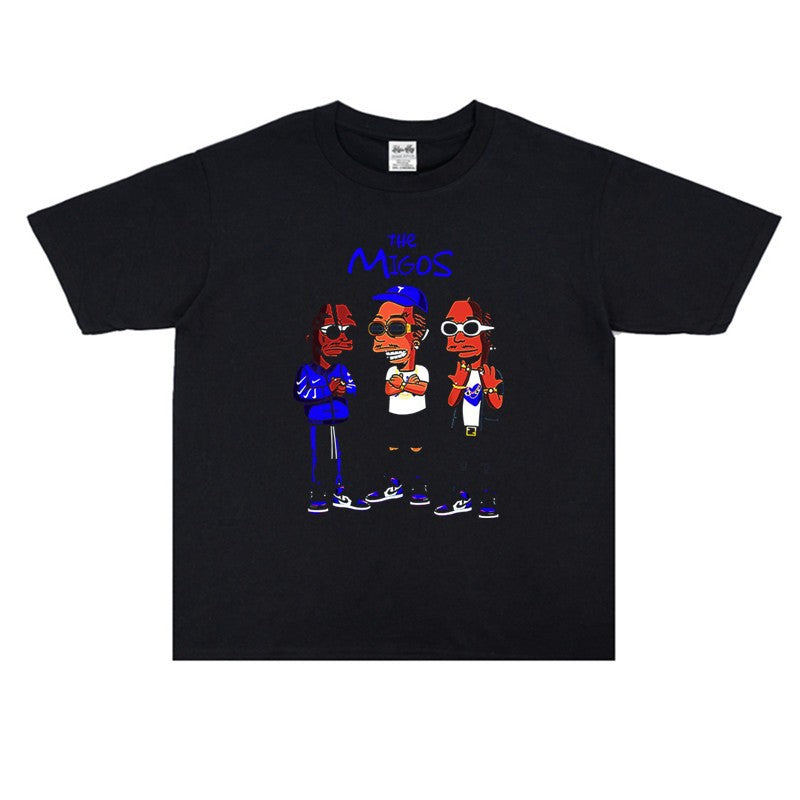 Rock Star T Shirt Polo Club American Rap Combination Mios Character Printed T-shirt Short Sleeve Loose Men and Women