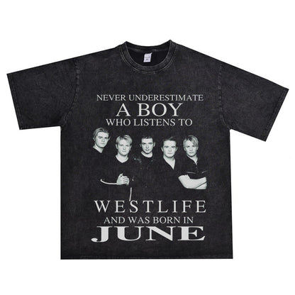 Rock Star T Shirt Westlife Xicheng Boy Washed Distressed T-shirt Short Sleeve Loose Cotton