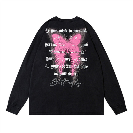 Men Long Sleeve T-Shirt Niche Butterfly T-shirt Cotton Base Shirt