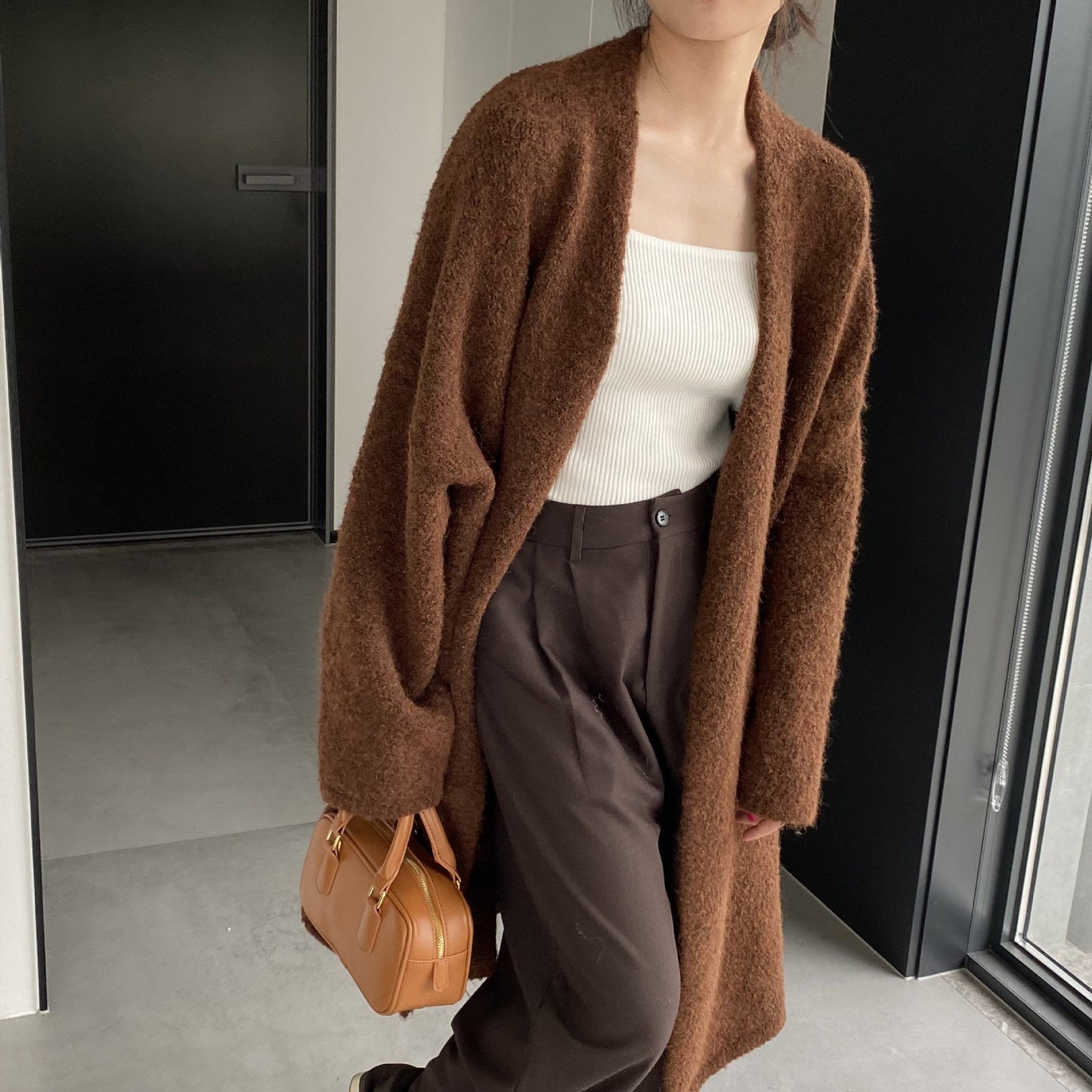 Women Cardigan Sweater Autumn and Winter Woolen Coat Baggy Coat Long Sleeve Jacket K331