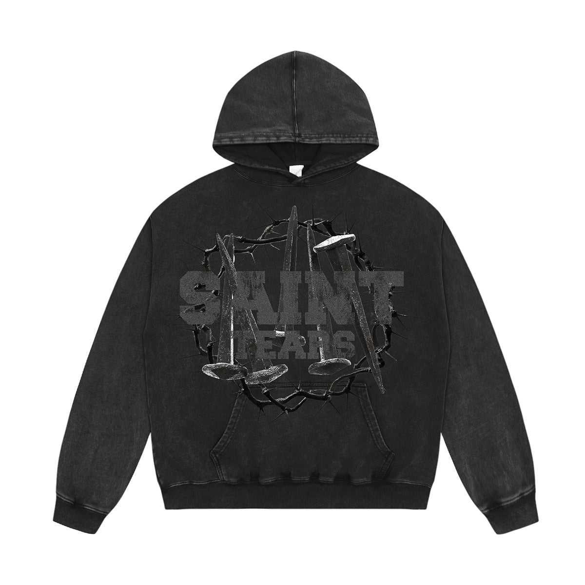 Unisex Hoodies Saint Michael Nail Pattern Old Loose Hoodie
