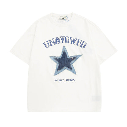 Men T-shirt Retro Street Embroidered Short-Sleeved T-shirt