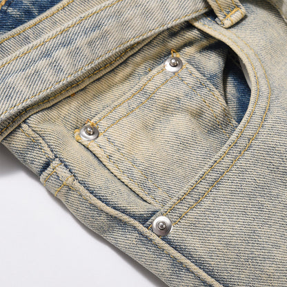 Men Jeans Multi-Pocket Loose Distressed Straight Casual
