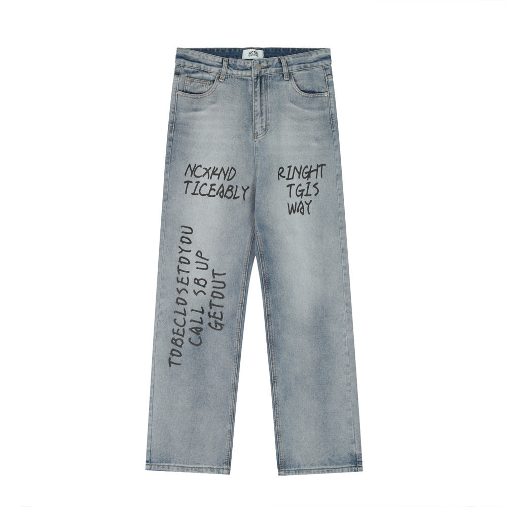 Men Jeans Loose Tie-Dye Gradient Wide Leg