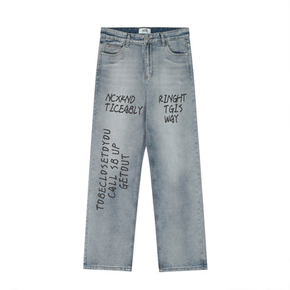 Men Jeans Loose Tie-Dye Gradient Wide Leg