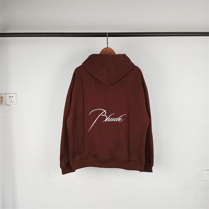 Rhude Hoodie Micro Label Letter Embroidered Fleece Hooded Sweater