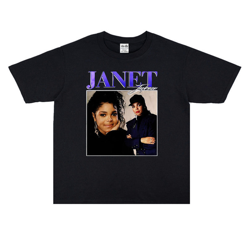 Rock Star T Shirt Jenny Jackson Janet Jack Washed Distressed T-shirt Short Sleeve Men and Women Loose