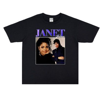 Rock Star T Shirt Jenny Jackson Janet Jack Washed Distressed T-shirt Short Sleeve Men and Women Loose