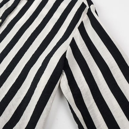 Women Tops Summer Striped Shirt Single-Breasted Mid-Length Top