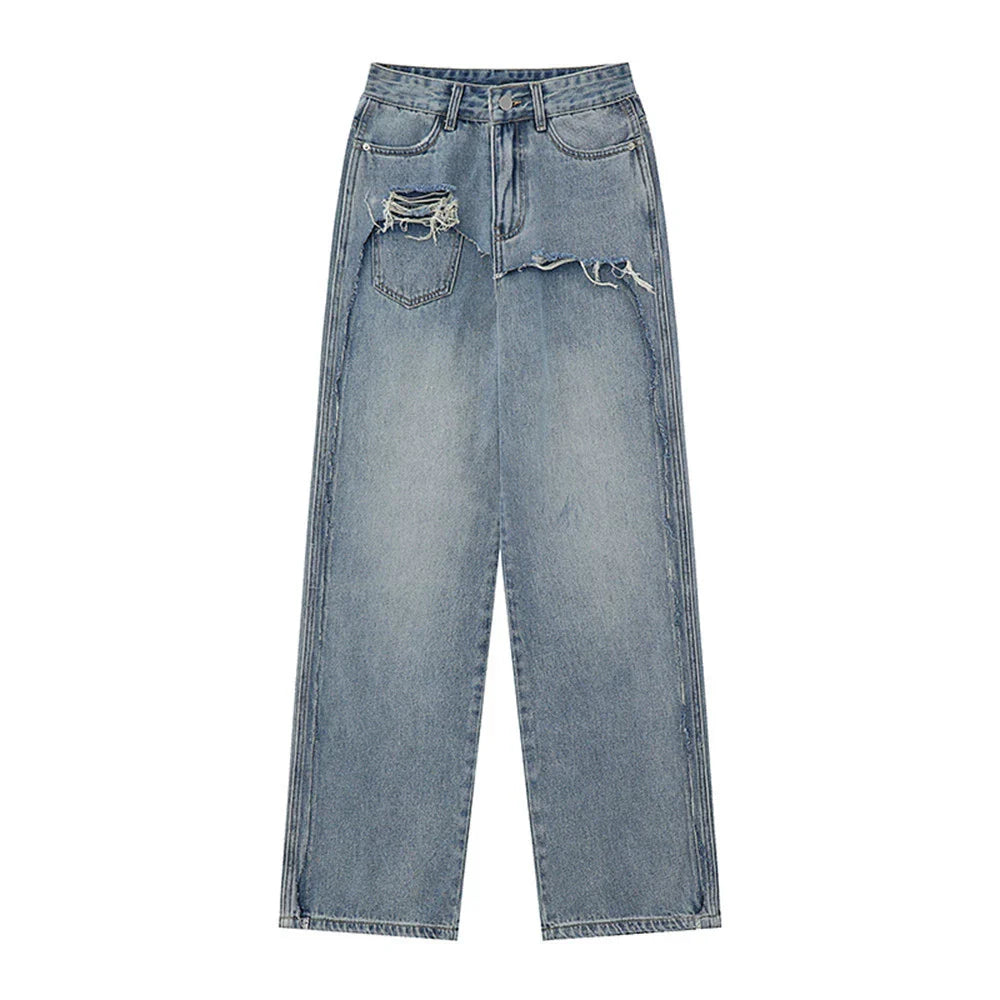 Women Pants Jeans Loose Straight-Leg Wide-Leg Pants