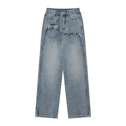 Women Pants Jeans Loose Straight-Leg Wide-Leg Pants