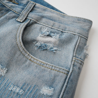 Men Jeans Ripped Distressed Ripped Cool Loose