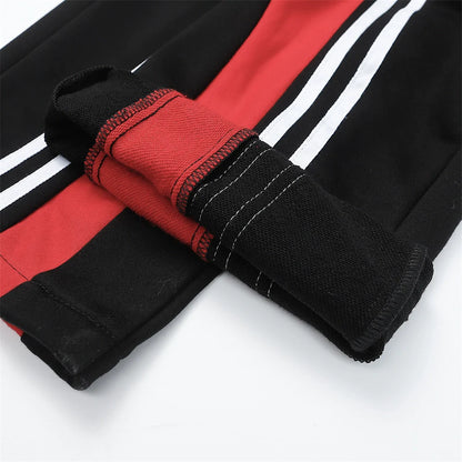 Men Sweatpants Color Contrast Patchwork Striped Sweatpants Loose Leisure Sports Drawstring Jogger Pants