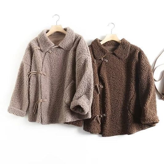 Women Cotton Coat Lamb Wool Coat Women Retro Loose