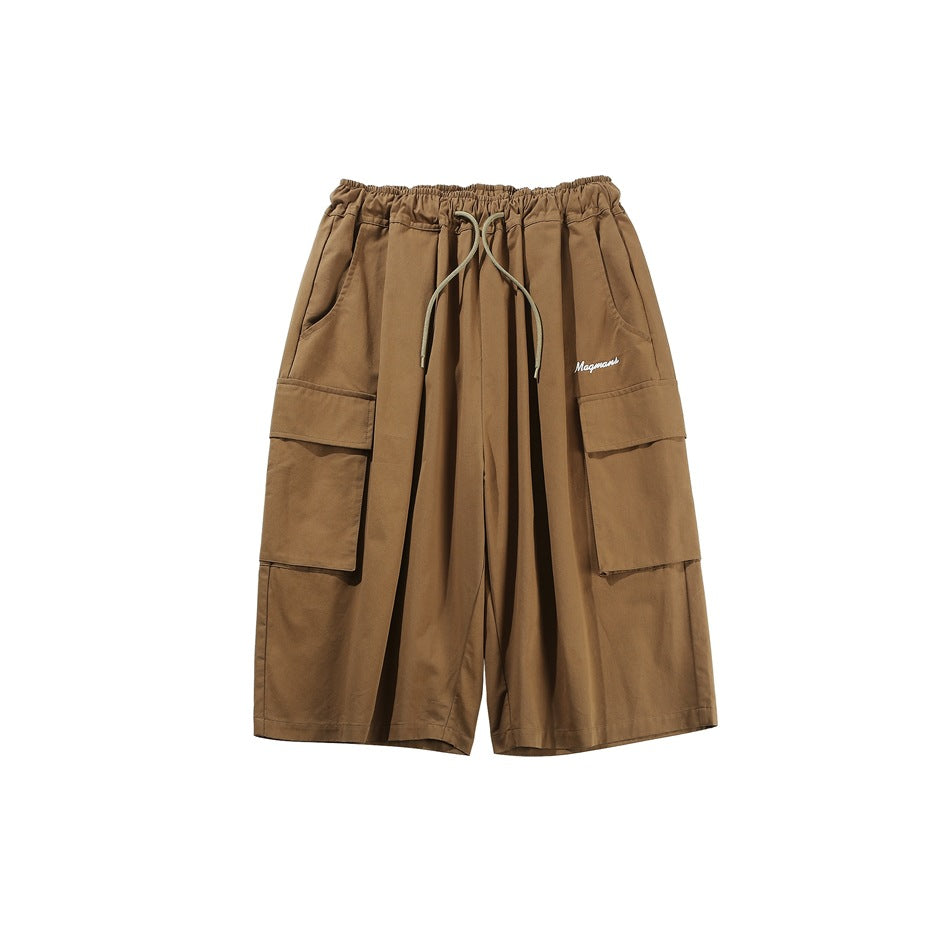 Unisex Shorts Retro Large Pocket Cropped Pants Loose Casual