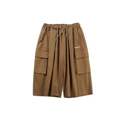 Unisex Shorts Retro Large Pocket Cropped Pants Loose Casual