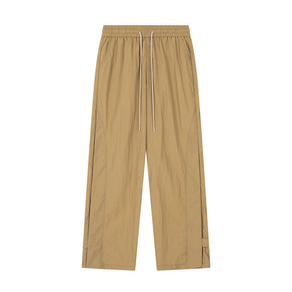 Men Sweatpants Solid Color Casual Straight Trousers Loose Wide-Leg Overalls