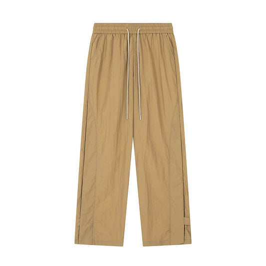 Men Sweatpants Solid Color Casual Straight Trousers Loose Wide-Leg Overalls