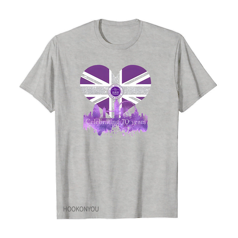 Inspired by Queen's Platinum Jubilee 2022 Elizabeth 70 Years T-shirt round Neck Short Sleeve T-shirt