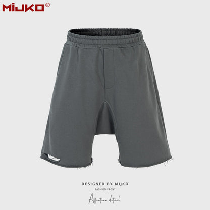 MIJKO Mens Shorts Knife Cut Cotton Shorts