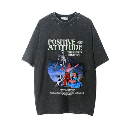 Men Vintage T-Shirt Printed Short-Sleeved T-shirt Men Distressed Loose T-shirt