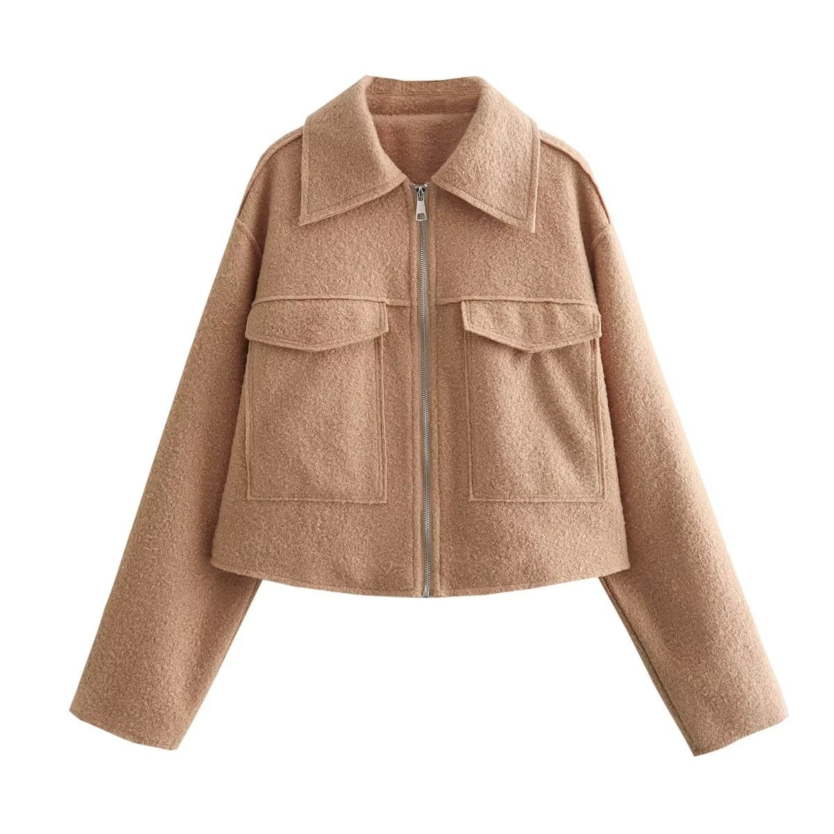 Women Tops Spring Zipper Short Jacket Polo Collar Top