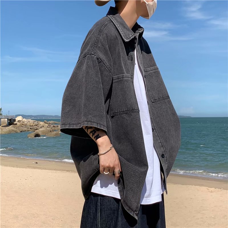 Men Shirts Retro Loose Denim Jacket