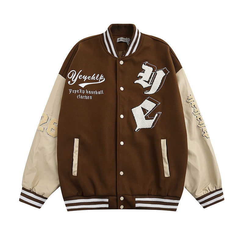 Women Jackets Stitching Color Blocking Baseball Uniform Oversize Vintage Cardigan