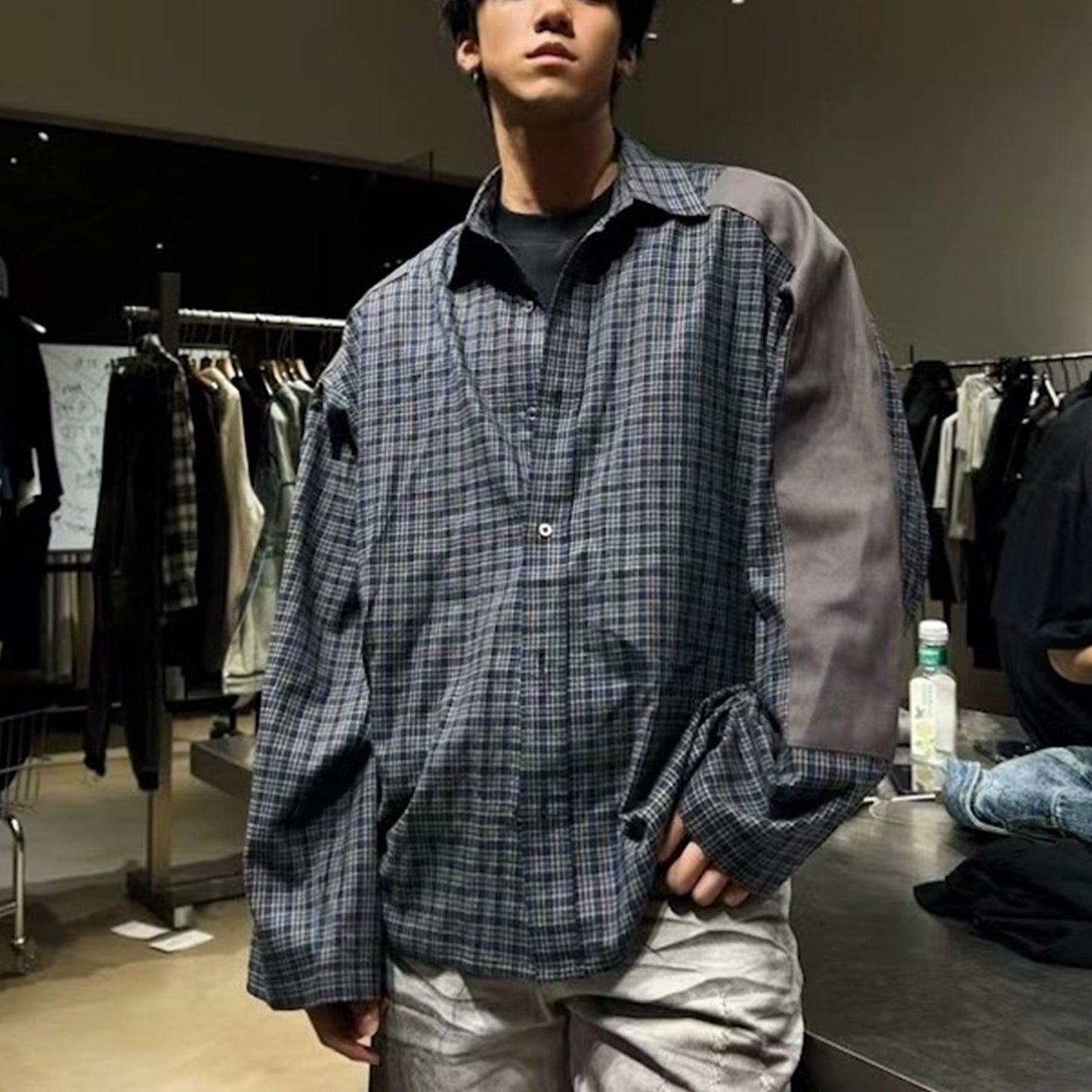 MIJKO Mens Jacket Spliced Plaid Jacket