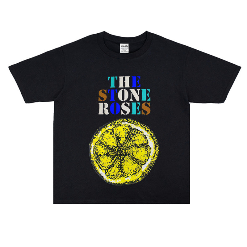 Rock Star T Shirt the Stone Roses Band Loose Print T-shirt Short Sleeve round Neck Men and Women