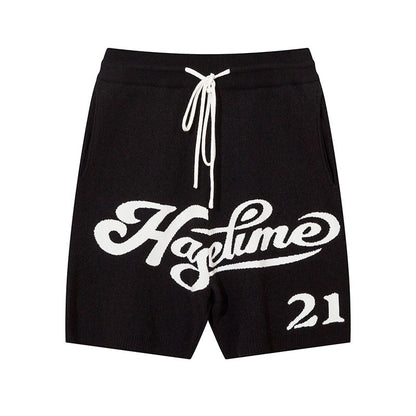 Men Shorts Hip Hop Letters Contrast Color Knitted Sports Shorts