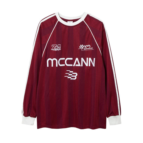 Men Long Sleeve T-Shirt Racing Embroidery Letter Stripes Stitching