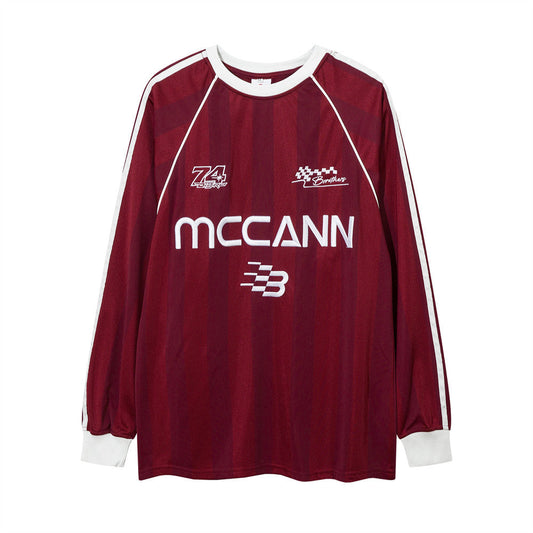 Men Long Sleeve T-Shirt Racing Embroidery Letter Stripes Stitching