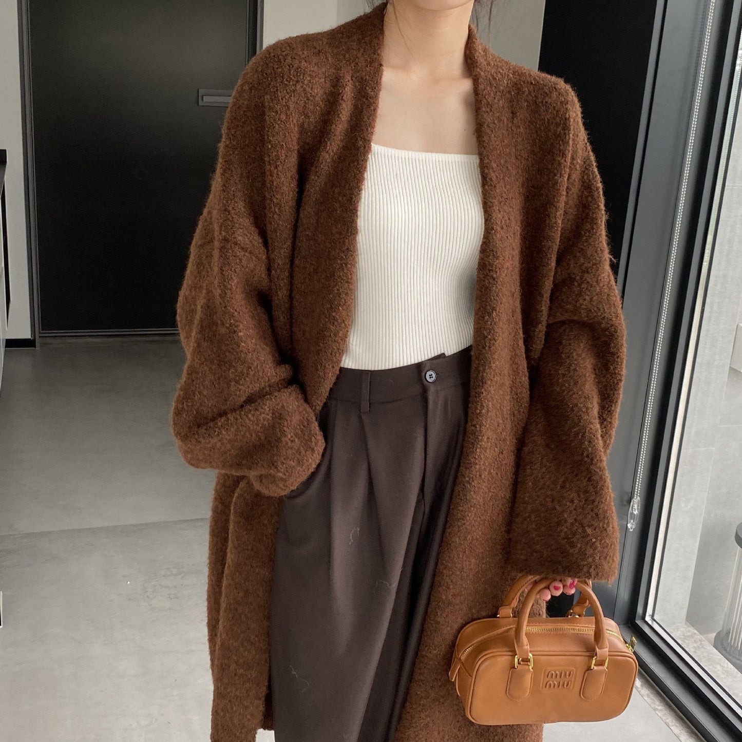 Women Cardigan Sweater Autumn and Winter Woolen Coat Baggy Coat Long Sleeve Jacket K331