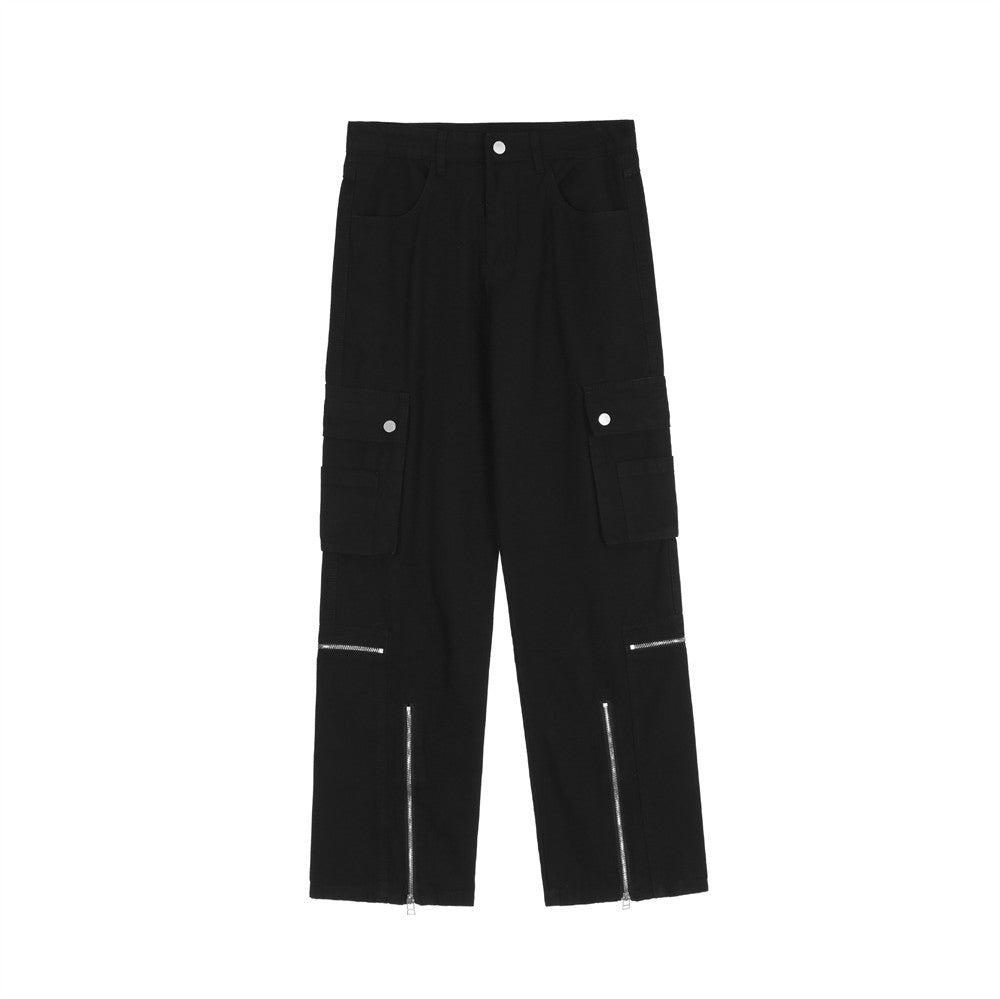 Men Jeans Multi-Pocket Workwear Loose Stitching Zipper Slit