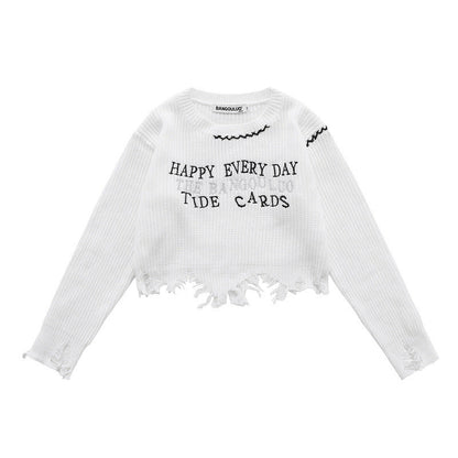 Women Sweater Ripped Knitted Sweater Loose