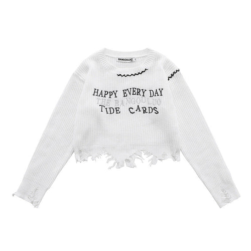Women Sweater Ripped Knitted Sweater Loose