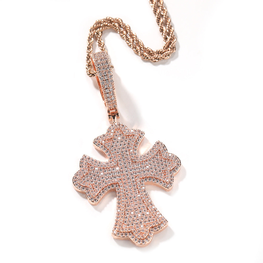 Jewelry Cross Pendant Copper Set Zircon Full Diamond Necklace Crosses Egypt Pieces Jesus Pieces