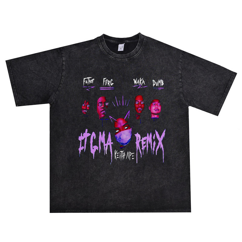 Rock Star T Shirt Keith AP D Ash Hip Hop Washed Distressed T-shirt Short Sleeve Men and Women