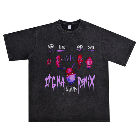 Rock Star T Shirt Keith AP D Ash Hip Hop Washed Distressed T-shirt Short Sleeve Men and Women