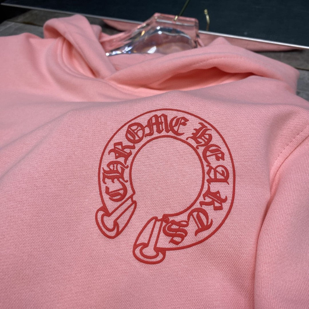 Chh Chrome Hearts autumn and winter pink horseshoe phantom LOGO hooded sweater