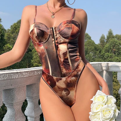 Women's Party Tops Sling Sexy Backless Breasted Steel Ring Jumpsuit