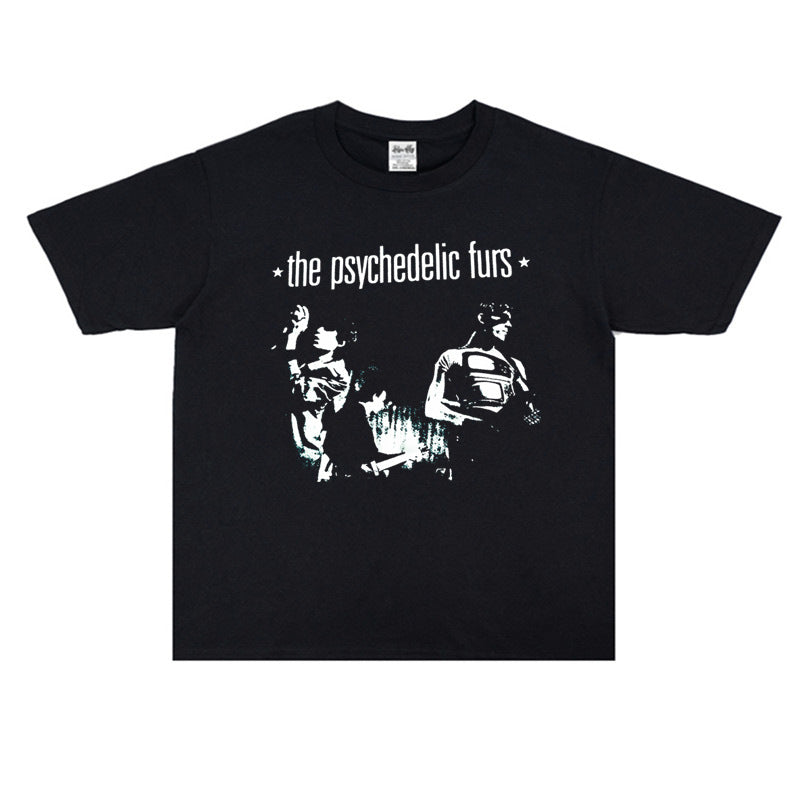 Rock Star T Shirt the Psychedelic Furs Psychedelic Fur Band Washed Distressed T-shirt Short Sleeve Men and Women