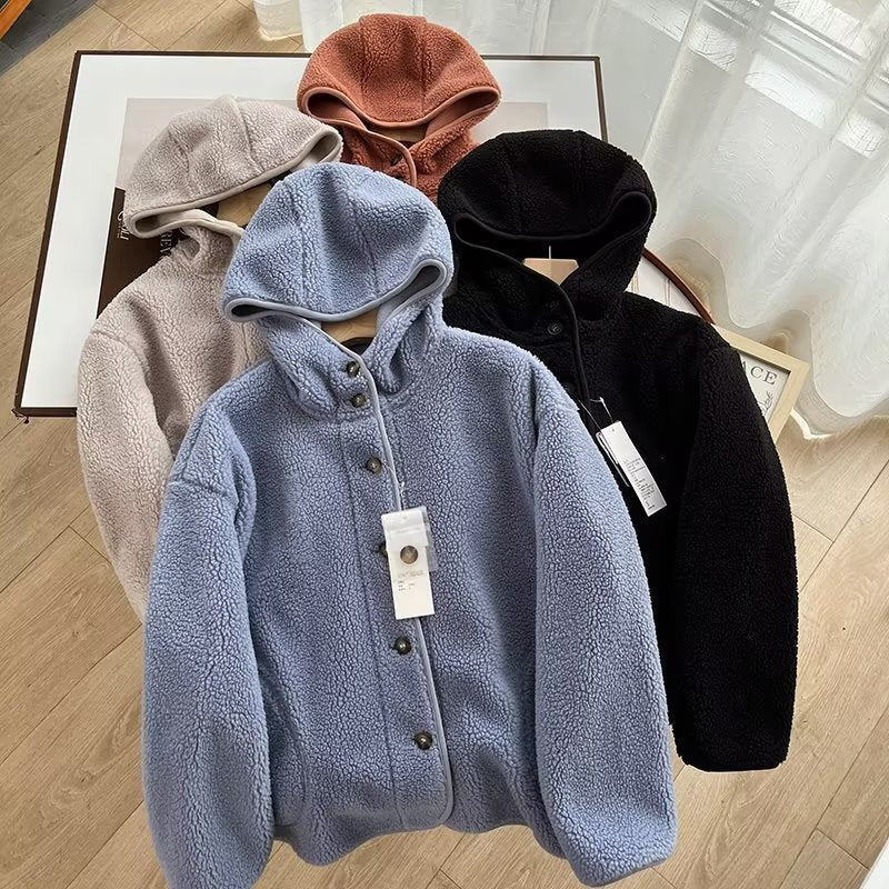 Women Cotton Coat College Wind Windproof Polar Fleece Casual Loose