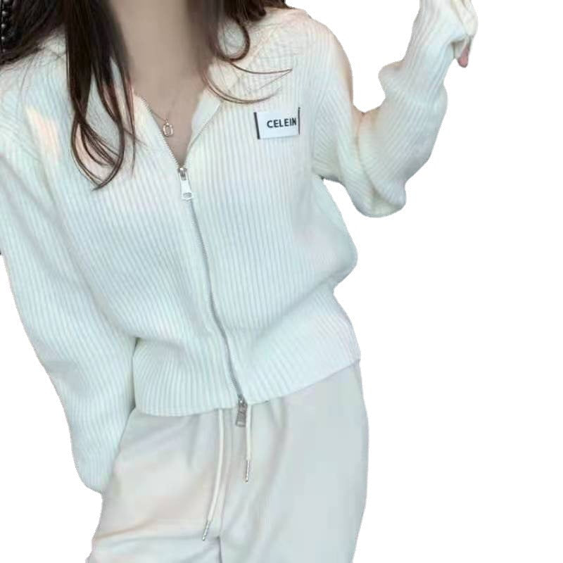 Women Knitwear Spring and Autumn Double Zipper Knitted Cardigan Jacket